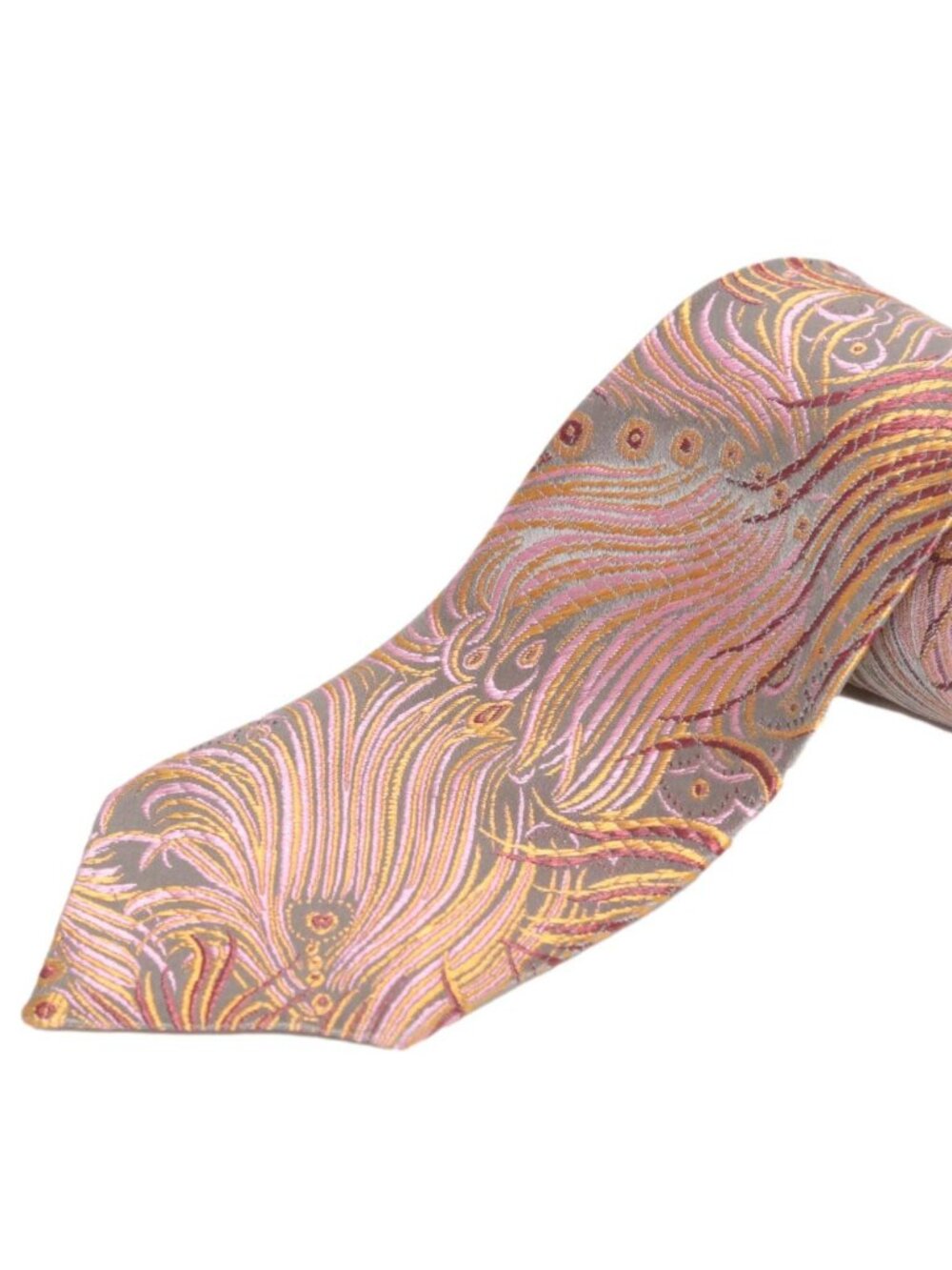 Peacock Pattern Brocade Men’s Tie | Gray & Pink